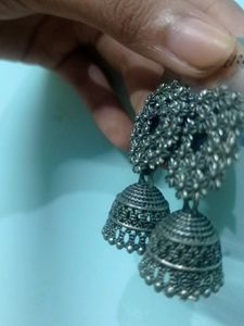 Silver Oxidised Small Jhumkis