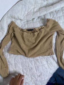 Shein Beige Fittied Crop Top