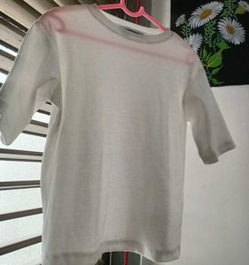 White Ribbed Knit Short Sleeve Top