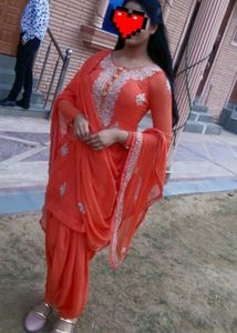 Orange Punjabi Suit In Pure Georgette