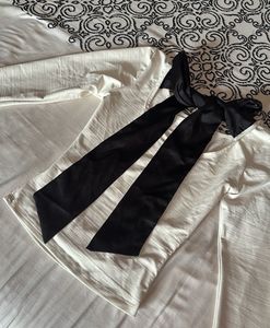 Elegant White Ribbon Long Sleeve Top