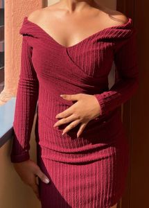 Burgundy Ribbed Bodycon Dress