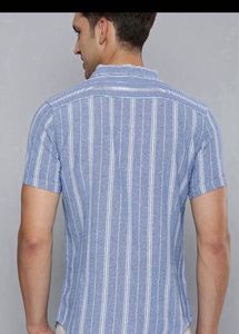 HERE&amp;NOW Men Slim FitOpaqueStripedCubanCollar C