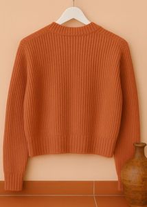 Premium Ribbed Crop Cardigan in Rust Brown