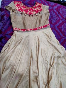 Golden Color Satin Ethnic Gown