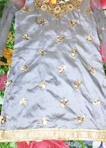 Elegant Grey Embellished Kurta Set