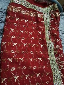 Bridal Georget Maroon Saari With Lacy Border Prepared With Stitched Blouse