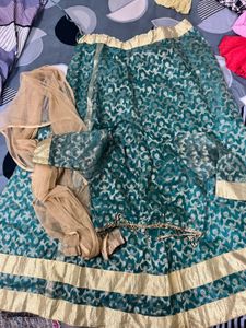 Emerald &amp; Gold Lehenga Skirt