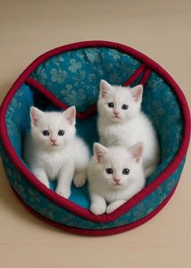 Adorable Kitten Trio in Cozy Bed