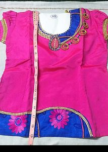 Blue with Pink Pattu Pavadai Set