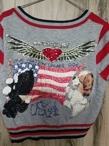 Striped Zip Front Short Sleeve Top