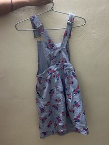 Floral Denim Overalls Dress