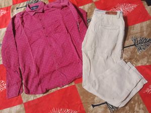 red shirt golden pant