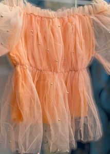 Orange Off Shoulder Girl Crop Top Partywear