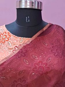 Elegant Maroon Saree with Blouse For Girls