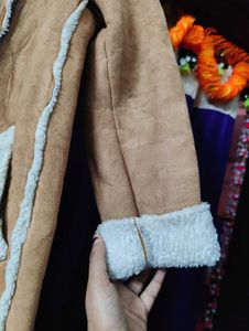 Korean Shearling Trim Faux Suede Jacket