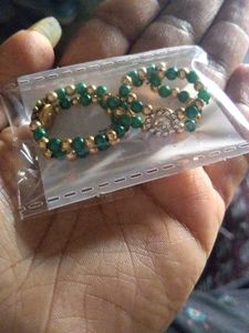 Green & Gold Beaded Ring Set