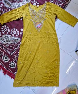 Mustard Yellow Straight Kurti Pant And Dupatta Set