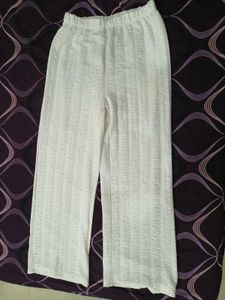 Textured White Wide Leg Pants( Crinkled texture )