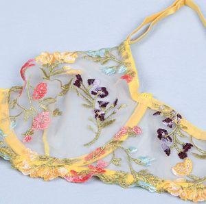 Floral Embroidery Underwire Garter Lingerie Set 🔥