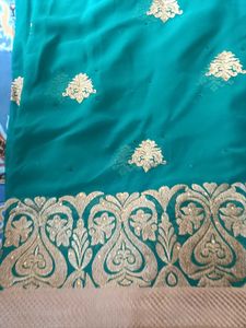 Green &amp; Gold Embroidered Saree