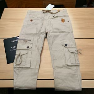 Ankle Length Six Pocket Joggers For Men Cream
