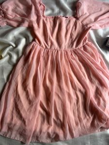 Pink Chiffon Mini Dress with Puff Sleeves