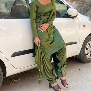 Satin Salwar Suit Mehndi Colour