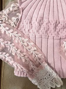 Pink Knit Sweater Lace Sleeves
