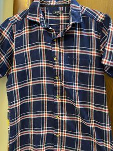 Check Collared Dark Blue T Shirt
