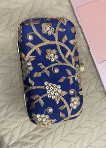 New Embroidered Blue Clutch For Sale