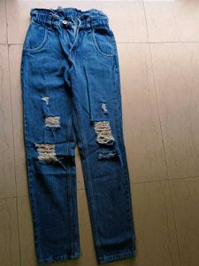 Ripped Blue Denim Jean&#39;s With Elastic