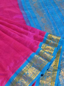 Rani Pink And Blue Silk Cotton Saree