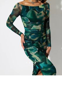 Green Abstract Print Mesh Dress