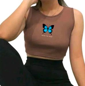 Brown Butterfly Crop Top