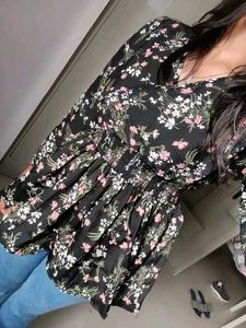 Black floral peplum top