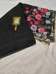 Floral Print Black Anarkali Suit