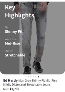 Ed Hardy Men Grey Skinny Fit Mid-rise Jeans