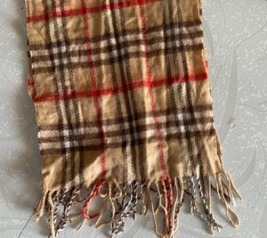 Beige Checkered Winter Scarf with Fringes