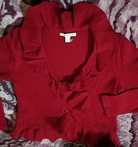 Red Ruffle Cardigan