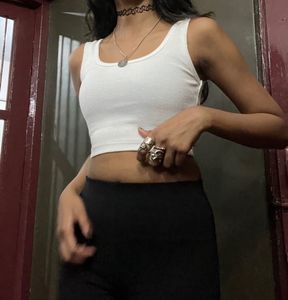 White Ribbed Crop Tank Top