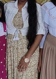 Floral Print Sundress with chikankari overcoat