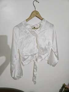 White Tie Front Top