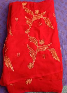 Red Embroidered Saree