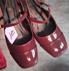 Burgundy Patent Slingback Heels