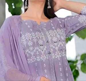 Lavender Anarkali 3 PC Suit