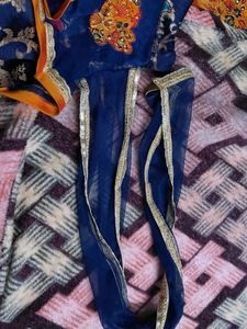 Kids Lehenga Bright Orange With Blue