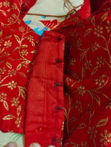 Designer Red Brocade Blouse with Golden Embroidery
