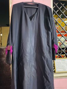 Black Abaya with Purple Detail