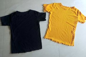 Combo Of Black & Yellow Ribbed Top